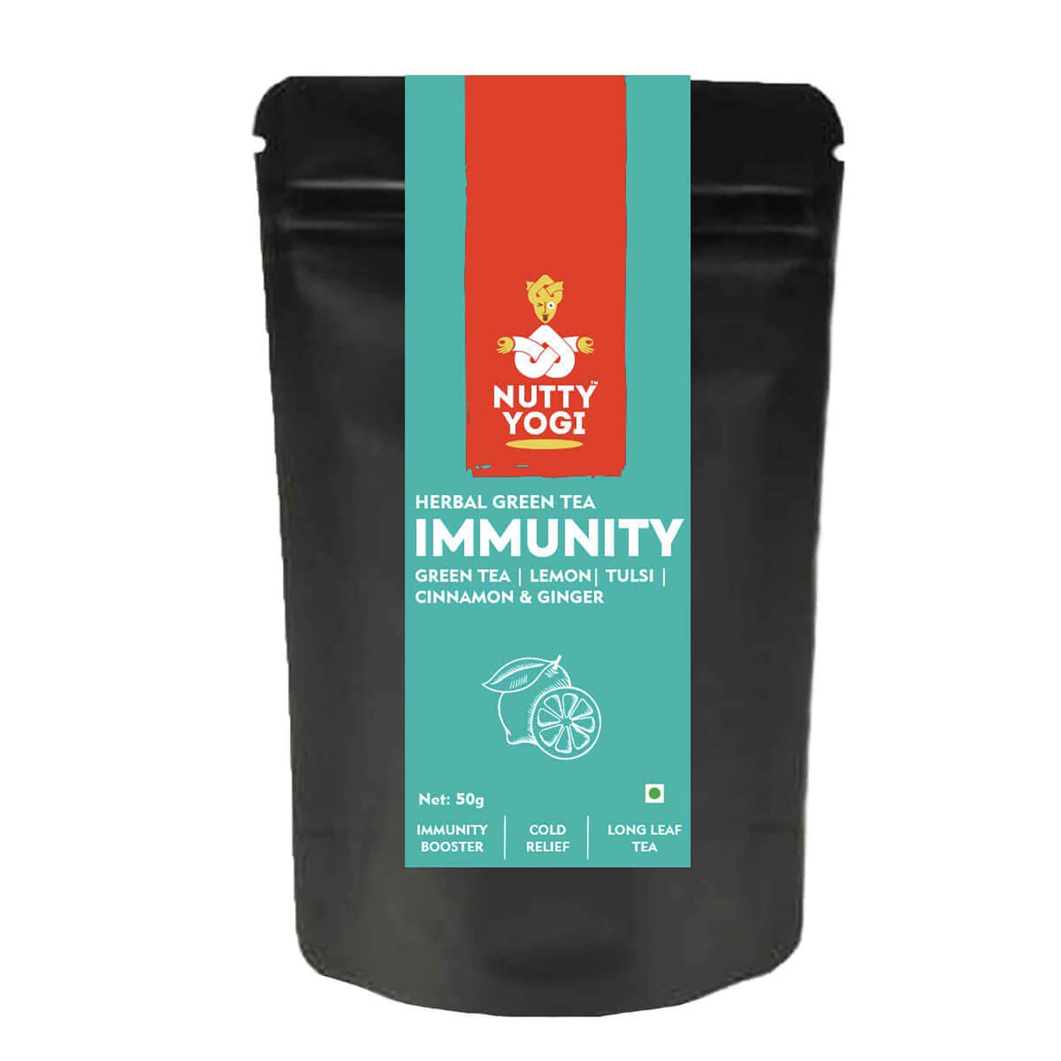 

Nutty Yogi Immunity Tea | Herbal Green Tea with Tulsi, Lemon, Cinnamon & Ginger I Ayurvedic Blend I 50g | 100% Natural I Makes 25-30 Cups
