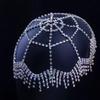 1Pcs Women Hair Accessories Vintage Hollow Mesh Tassel Cap Headpiece Bohemian Rhinestone Head Chain Hat Dance Perform Jewelry