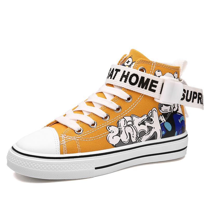 

Детские парусиновые кеды с высоким верхом, модные детские нескользящие кеды для скейтбординга, удобная спортивная обувь для тенниса для мальчиков и девочек для улицы 32 жёлтый