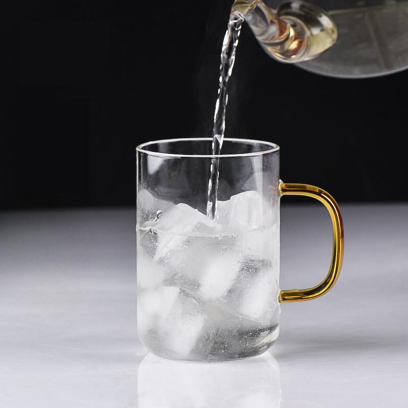 High Borosilicate Glass Milk Tea Drinking Cup for Household Use Handles Men and Women's Office Tea Cup Colorful Handle Single Layer Cup