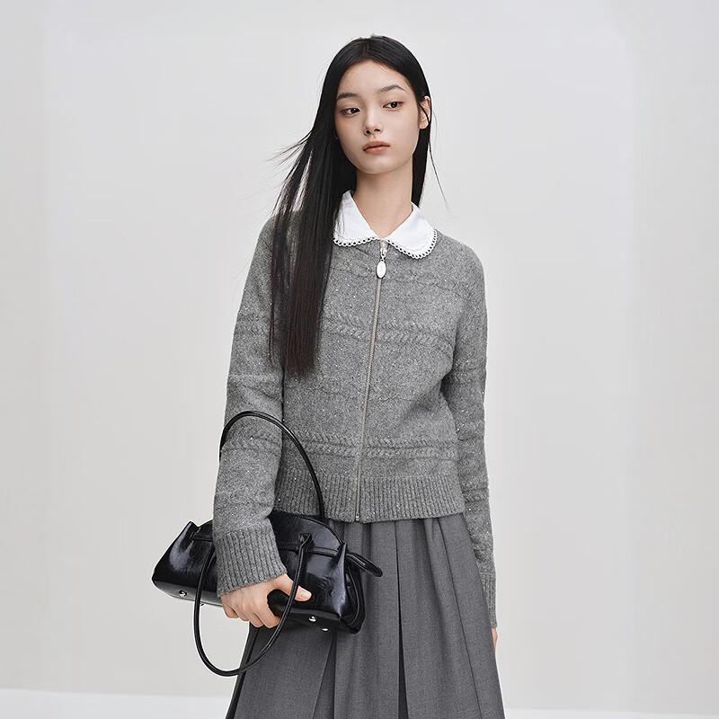 

LED IN Women s Velvet Zipper Cardigan Sweater L