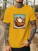Unisex Burgundy Crew Neck Tee Retro Cool Potato Wearing Sunglasses Resting On Armchair French Fries Vintage Block Print Cotton Top