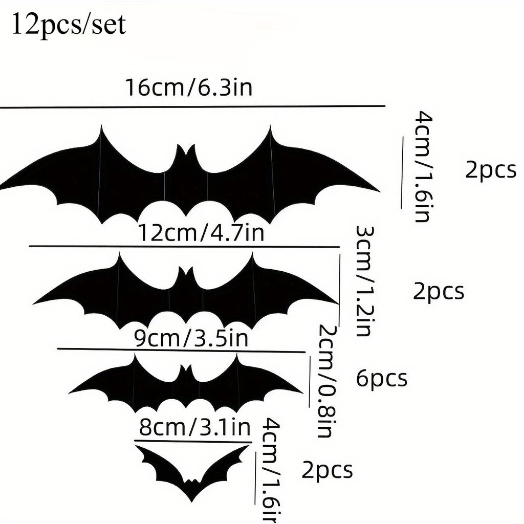 60pcs/12pcs Halloween Black Bat 3D Bats Stickers Wall Decoration Halloween Party Decoration Office Home Living Room Decoration