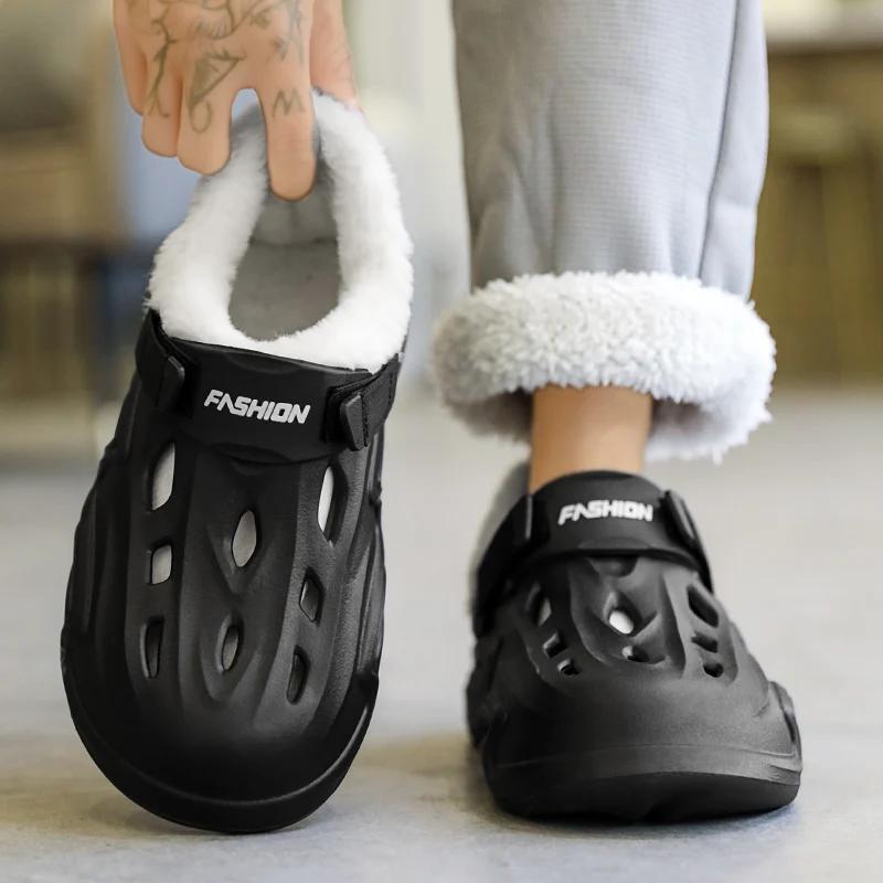 Модный дом Хлопок Мужская обувь Бархатные утолщенные тапочки из ЭВА для мужчин Модные — фото 7