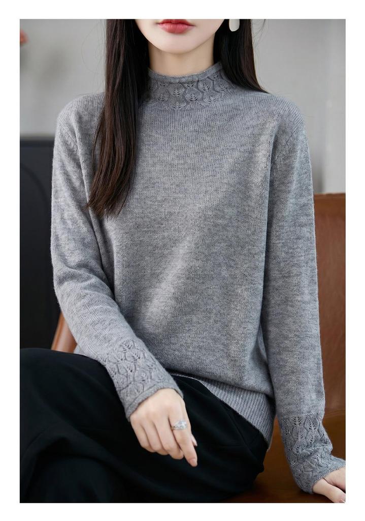 Women's Knitwear: Autumn/Winter Crochet Hollow-Out Rolled Edge Sweater - One-Piece Thick Base Layer