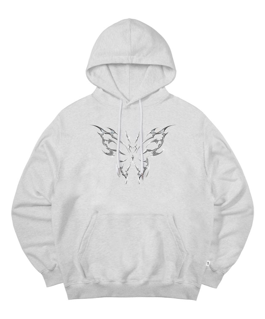 Escape From Silver Metallic Butterfly Print Hoodie White Melange M