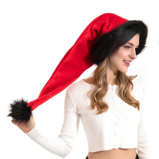 Santa Hat for Adult Unisex Velvet Plush Christmas Hat with Fluffy White Faux Fur Trim for New Year Holiday Party