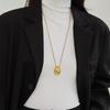 European and American Oval Pendant Stainless Steel Gold Color Long Necklace Fashion Jewelry Accessories Sweater Chian for Womens