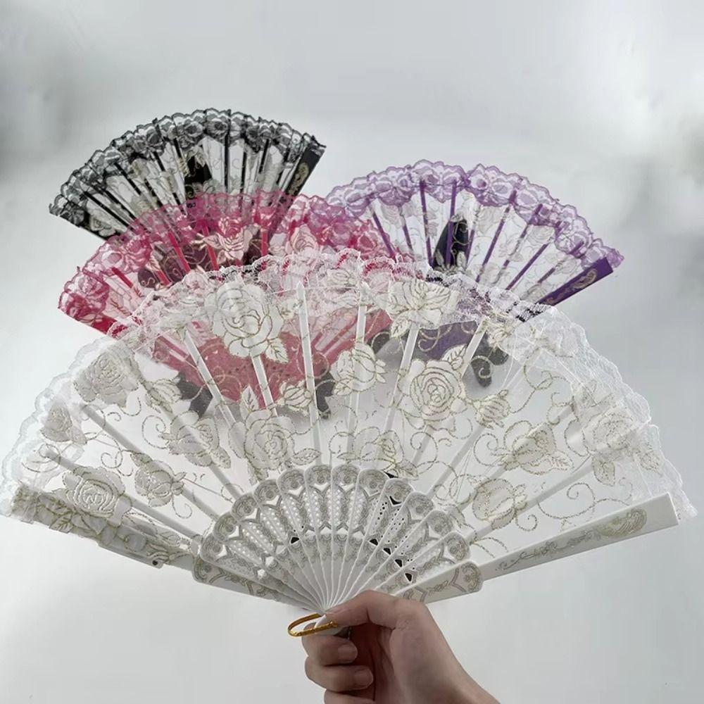 Rose Fan Creative Glow Folding LED Fan Colorful Portable Dancing Light Fan Handmade Festivals LED Luminous Fan Party Performance