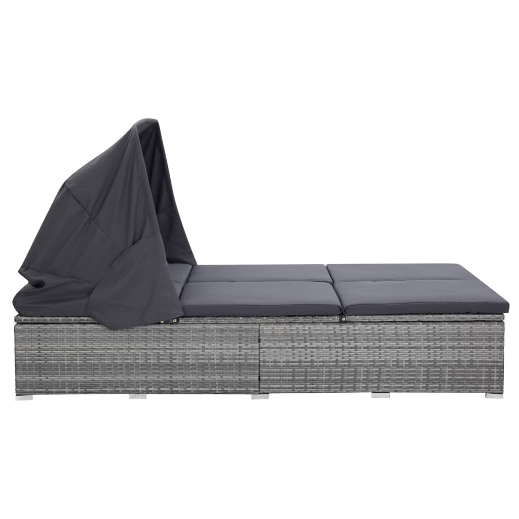 2 Person Sun Lounger with Cushion Poly Rattan Gray