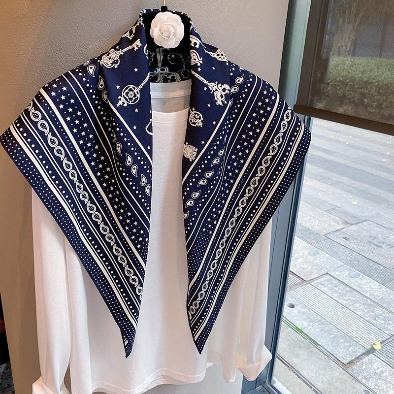 Spring and Autumn Premium Triangle Scarf Double Layer Satin Korean Edition Small Shawl Silky Smooth Foreign Style Neck Protection Silk Scarf Scarf