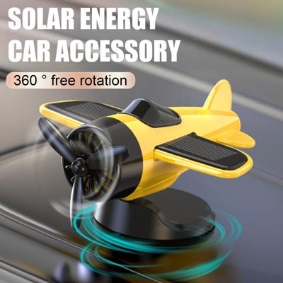 Solar Powered Airplane Car Decor Dynamic Dashboard Ornament with Gliding Motion Silent Propeller Rotating  Small Airplane Drift Accessories