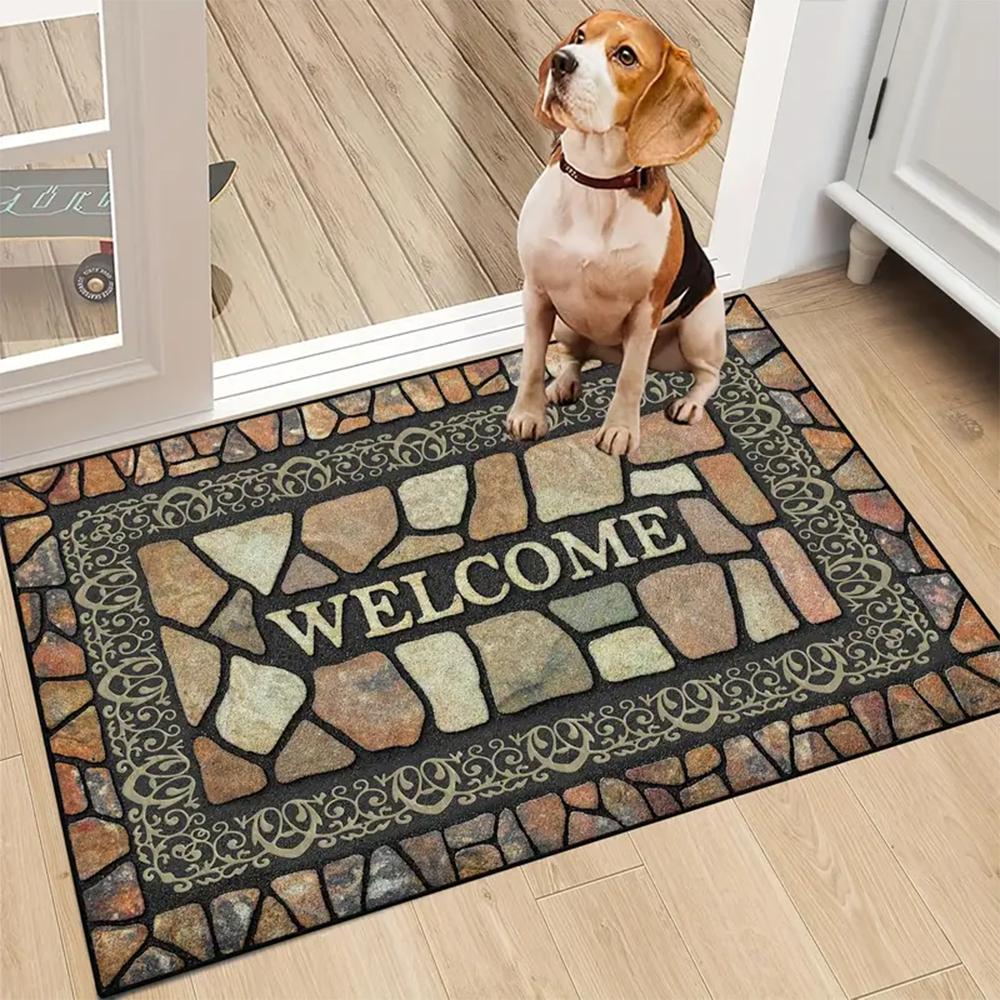 Non-Slip Absorbent Stone Pattern Welcome Doormat Indoor And Outdoor Entrance Carpet Home Decoration Floor Mat