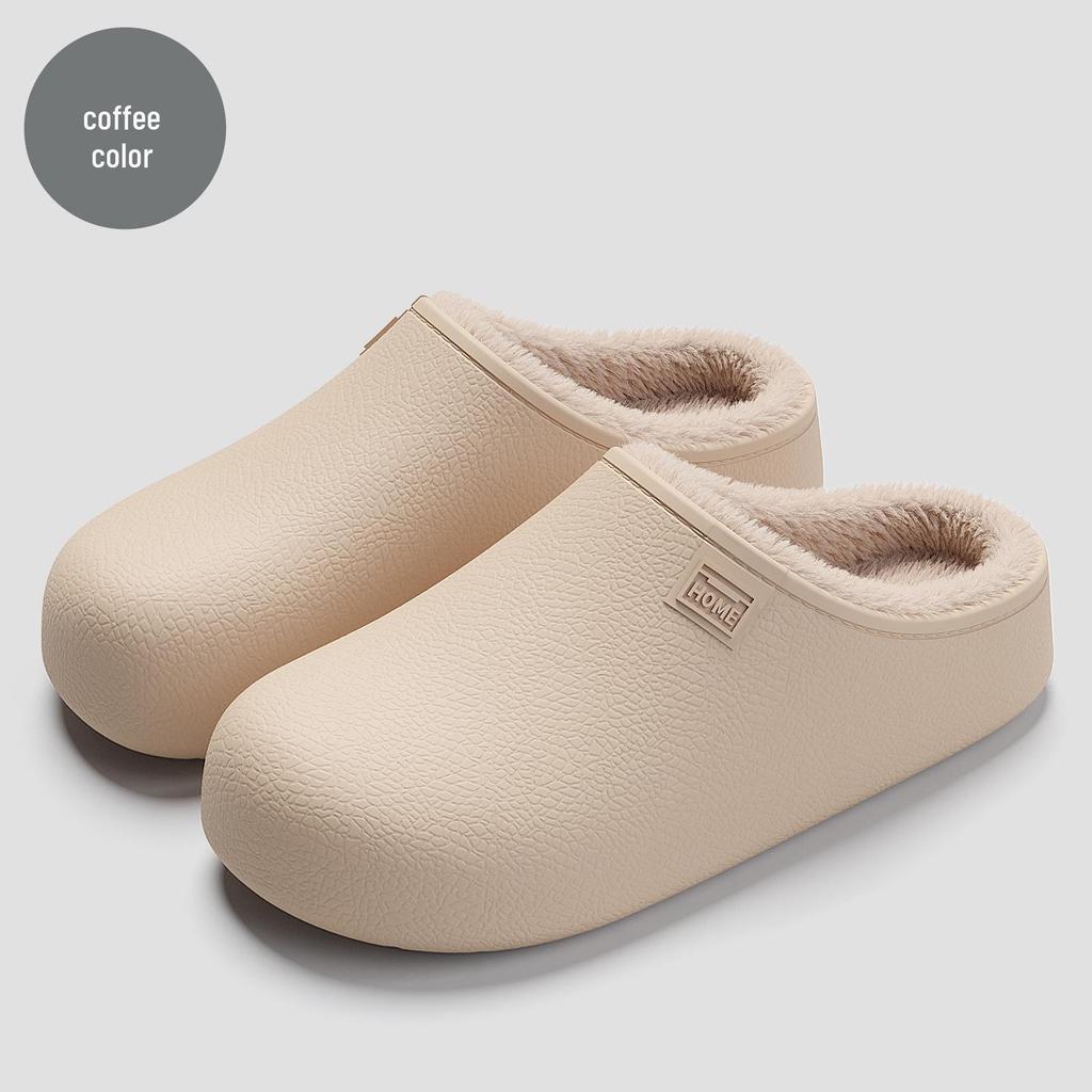 Unisex Waterproof Non-Slip Plush Indoor Cotton Slippers - Warm Full Coverage for Autumn/Winter.