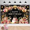 Happy Birthday Decoration Backdrop Pink Flower Balloons Gifts Cake Theme Bunting Flags Banner Birthday Party Decoration Supplies