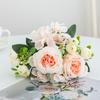 White Green Artificial Flower Bouquet, Fake Silk Roses & Peony with Eucalyptus for Home Wedding Decor