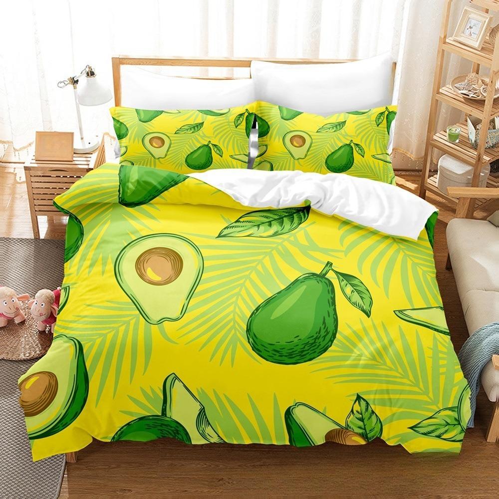 3D Avocado Bedding Set Duvet Cover Pillowcase 3pcs, Cute Fruit Print Queen King Size Home Bedroom Decor Gift