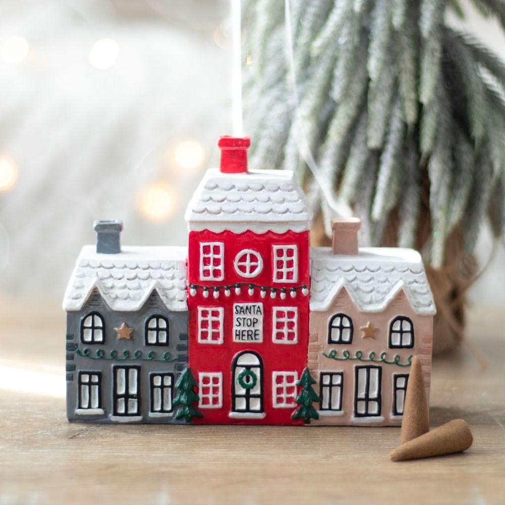 Charming Resin Village Incense Cone Holder Unique Decorative Piece For Holiday Decor