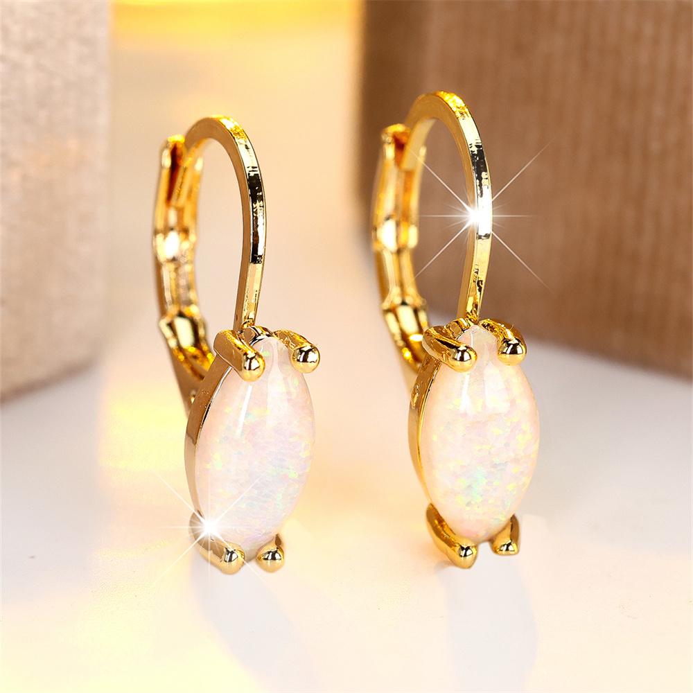 White Pink Blue Opal Marquise Stone Hoop Earrings For Women Simple Trendy Rose Gold Silver Color Ear Buckle Wedding Jewelry Gift