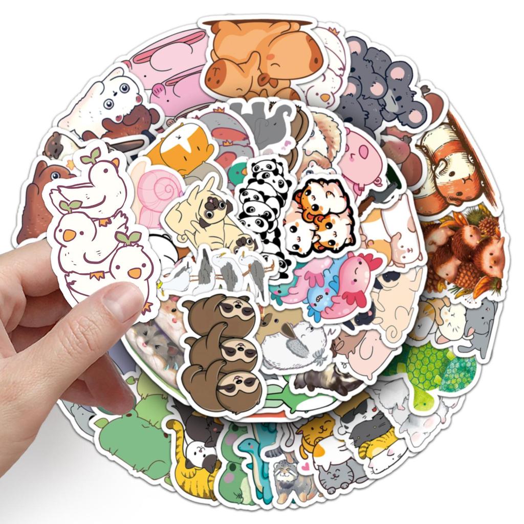 50 Stackable Animal Doodle Stickers – Cute Cartoon Animals for Journals, Water Bottles, and Phone Cases