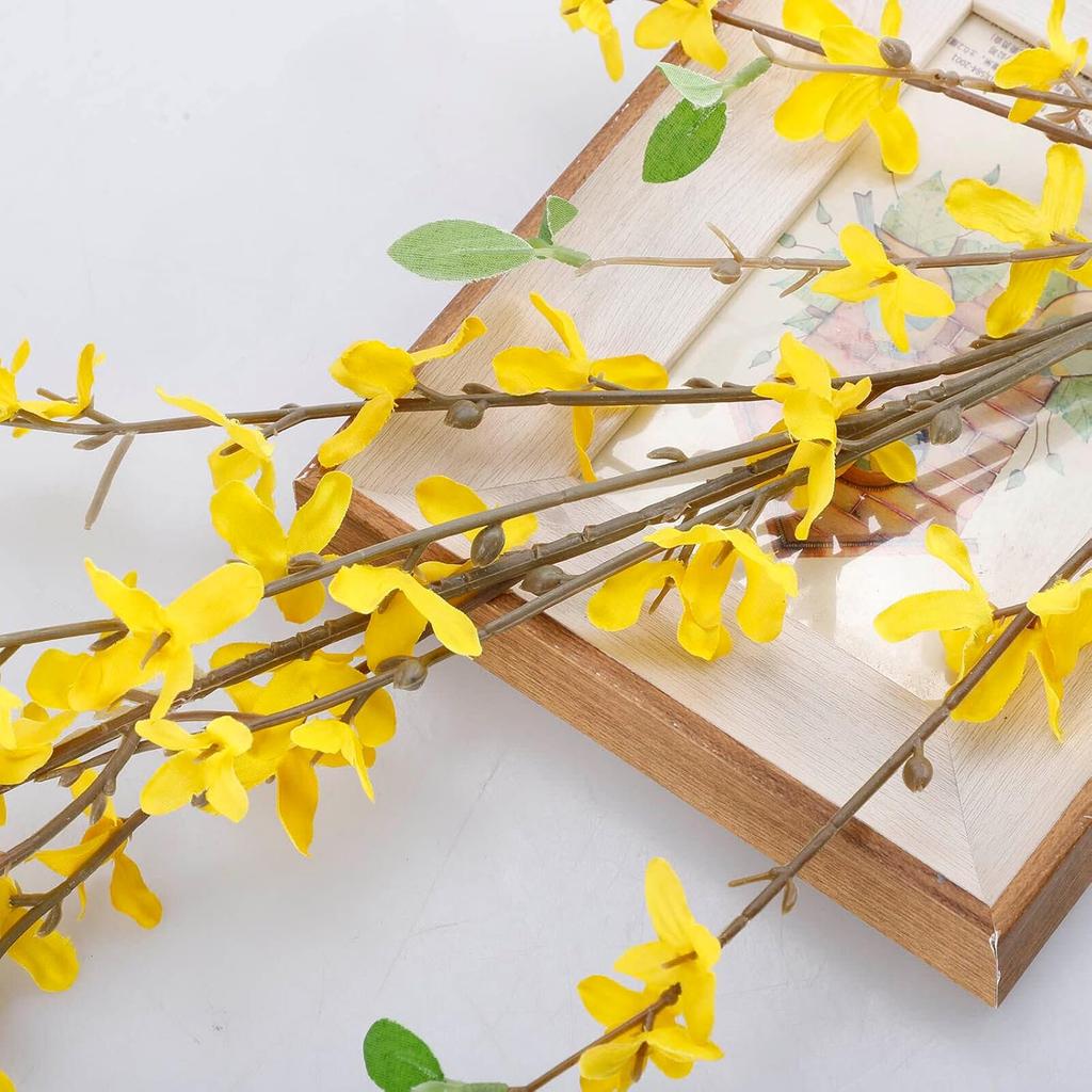4Pcs Artificial Forsythia Flowers, 39in Faux Forsythia Branches Silk Yellow Flower Stems, Fake Orchids Bouquets for Floral Arrangement Wedding Home
