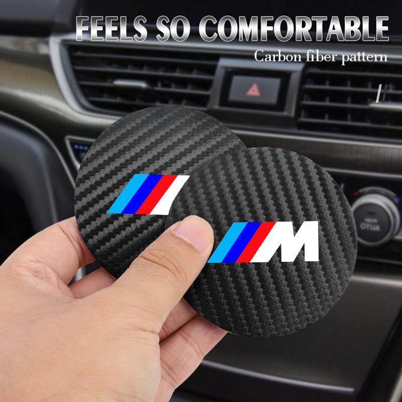 FA82Pcs Car Leather Coaster Mat Anti-slip Water Cup Pad For BMW M Performance E46 E90 E60 F20 X1 F10 F30 X3 E70 E39 E36 E87 X7 E92