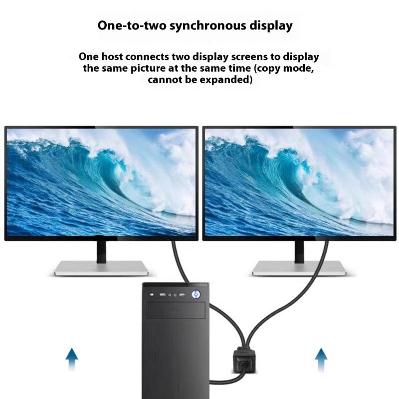VGA To VGA Splitter VGA To Double Monitor Splitter 1080P Video Converter Plugs And Play 25cm Cord For Computer Display