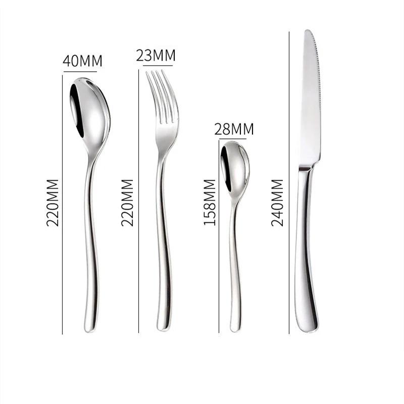 Stainless Steel Silver Western Cutlery Set - Knife, Fork, and Spoon - Thickened Kitchen Utensils