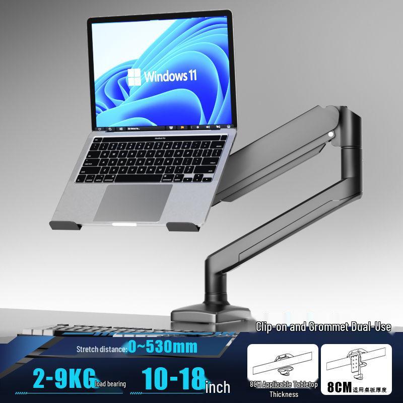 White Mechanical Arm Dual-Screen Laptop Stand: Liftable, Rotatable, and Suspended Cantilever Riser.