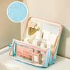Large Capacity Vertical Makeup Bag Multi-Compartment Standable Skincare Storage Bag Portable Partitioned Student Stationery Bag