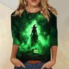 Women's Three Quarter Sleeve Round Neck Halloween Print Blouse Top
