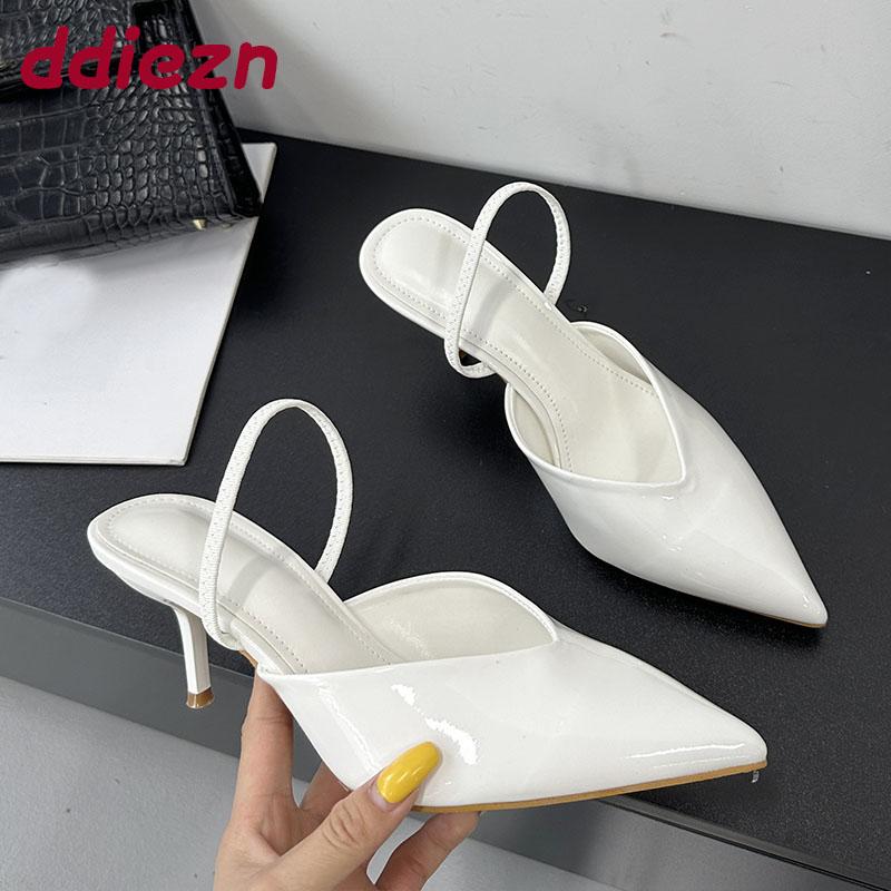 

Мода Мода Острый Носок Женские Тонкие Каблуки Сандалии Обувь Мелкие Женские Сандалии на Каблуке Шлепанцы Женские Мюли Туфли-Лодочки Большой Размер 43 35 белый
