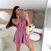 Solid Color Jumpsuit Summer V-neck Fashion Casual Waist Hugging Solid Jumpsuit Women
