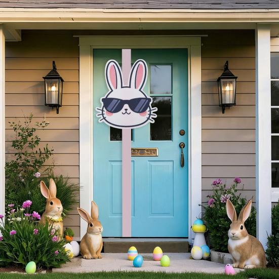 Osterhase Türrahmen Dekoration Cartoon Hase & Schleifen für Küchenschränke Schrank & Wandbehang Süßes Feiertags-Heimdekor für Frühlingsparty