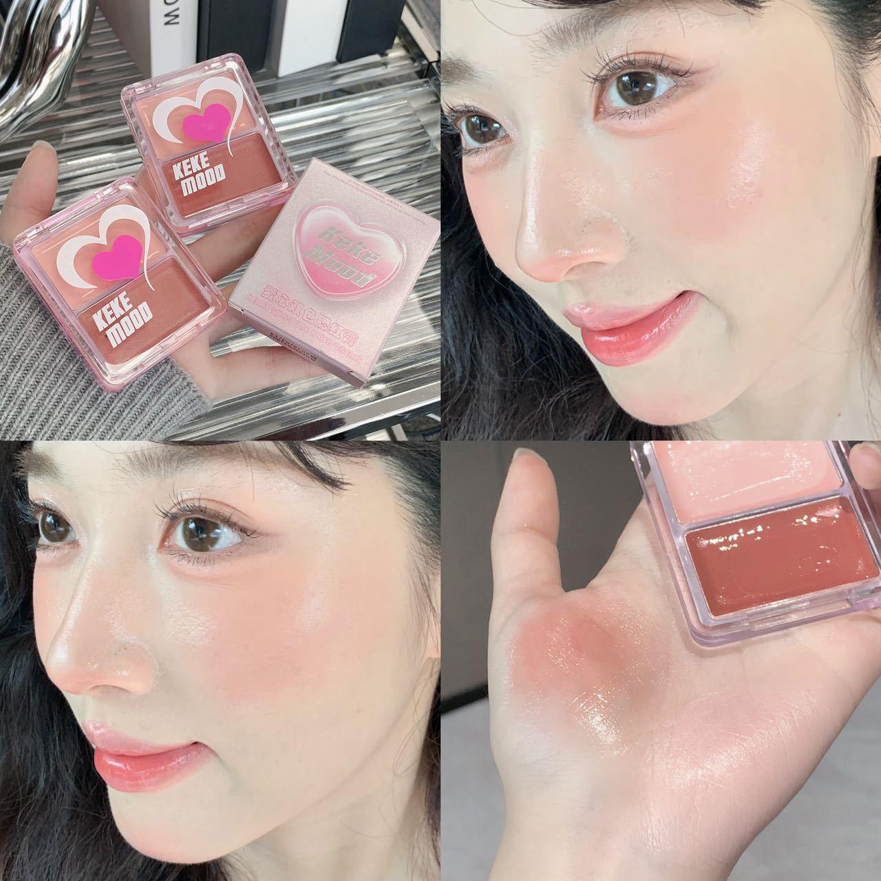 

Кремовые румяна Kekemood в форме сердца, двухцветные: Хайлайтер для глаз и щек многоцелевого использования