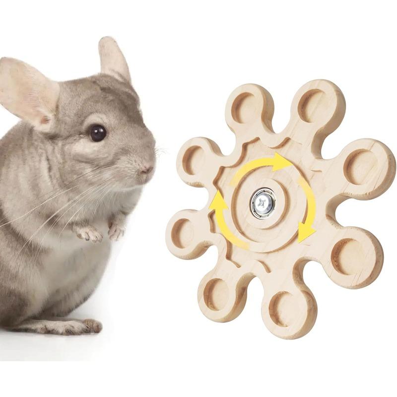 Chinchilla Wooden Rotating Chew Toy Teeth Health Interactive Spinner Hanging Cage Accessory 6.3In Squirrel Hamster Molar Toy Fun