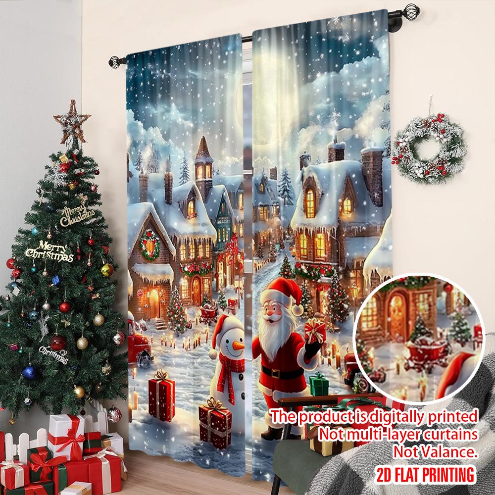 2pcs 2D Flat Printing Christmas Window Drapes Father Christmas11 Versatile Fabric Without Electricity Festive Holiday Perfect