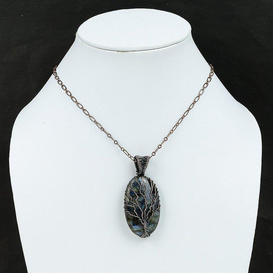 Labradorite Handmade Copper Wire Wrap Jewelry Pendant 2.09" v3E56