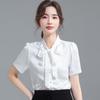 HANMANKE Women's Satin Bow Short Sleeve Chiffon Blouse