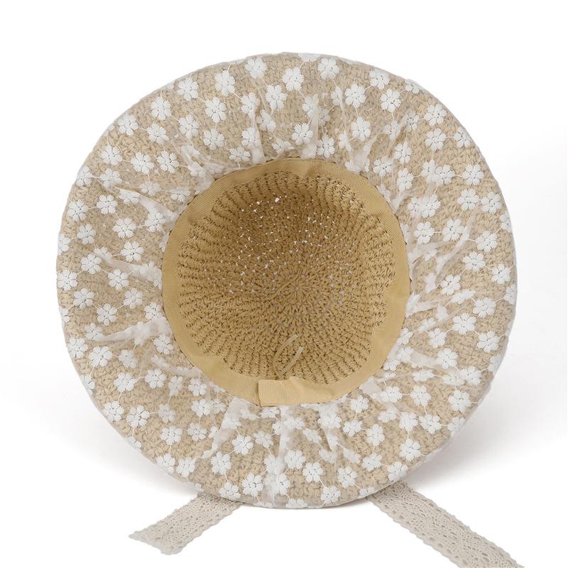 Straw Hat Female Japanese Small Fresh Lace Straw Hat Summer Travel Sun Protection Hat Big Brim Beach Sun Hat