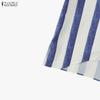 ZANZEA Women Stand Collar 3/4 Sleeve Loose Stripe Shirt Dress