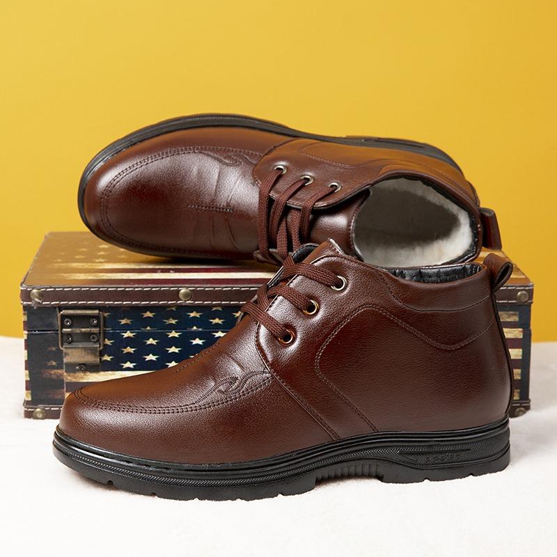 Pánské zimní boty z pravé kůže a nové vlny s bavlněnou podšívkou, pánské sametové teplé vysoké ležérní bavlněné boty se silnou podrážkou, protiskluzové sněhule