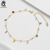 ORSA JEWELS New Summer Beach Anklet Fashion 925 Silver Cable Chain Multicolor 4A Zircon Anklet for Women jewelry SA93