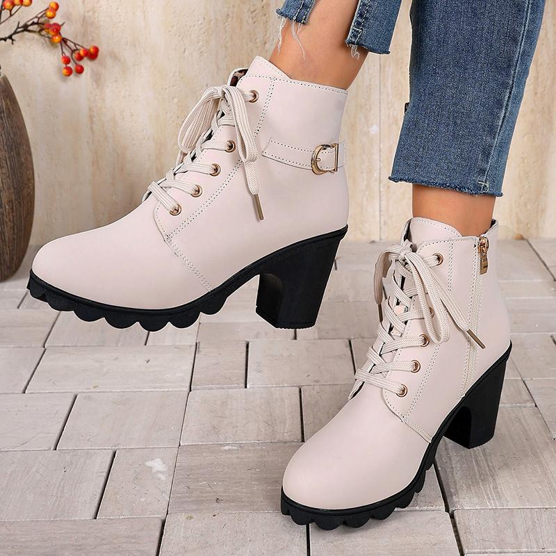 Fashion Women's Casual Block Heel Ankle Boots Lace Up Side Zipper Platform Short Boots Woman 2025 Autumn Comfort Chunky Heel Botas Mujer