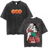 Retro Washed Anime Inuyasha Pattern Tshirts For Unisex And Unisex Shortsleeved Loose Cotton Tops Ins