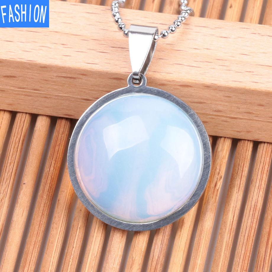 Collar De Cristal Natural De Moda con Personalidad Europea Y Americana De Acero Inoxidable De Piedra Plana Simple para Mujer