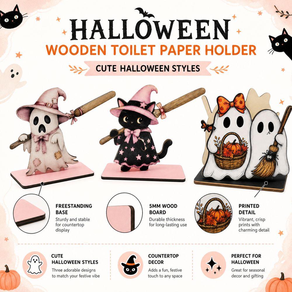 Cute Ghost Style Wooden Toilet Paper Holder Freestanding Toilet Roll Stand  Home Bathroom Use