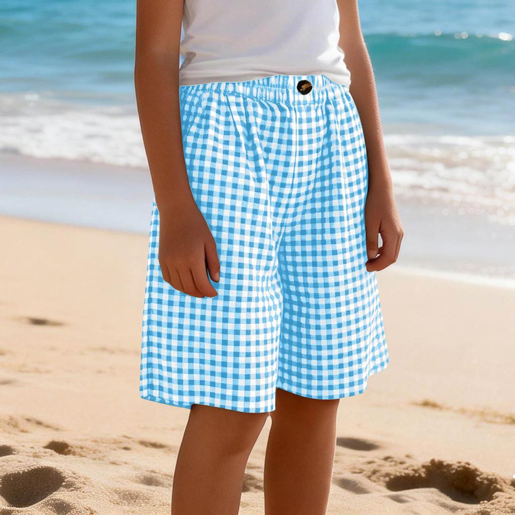 Modische und niedliche karierte lässige Mädchenshorts mit elastischem Bund und Taschen für Kinder