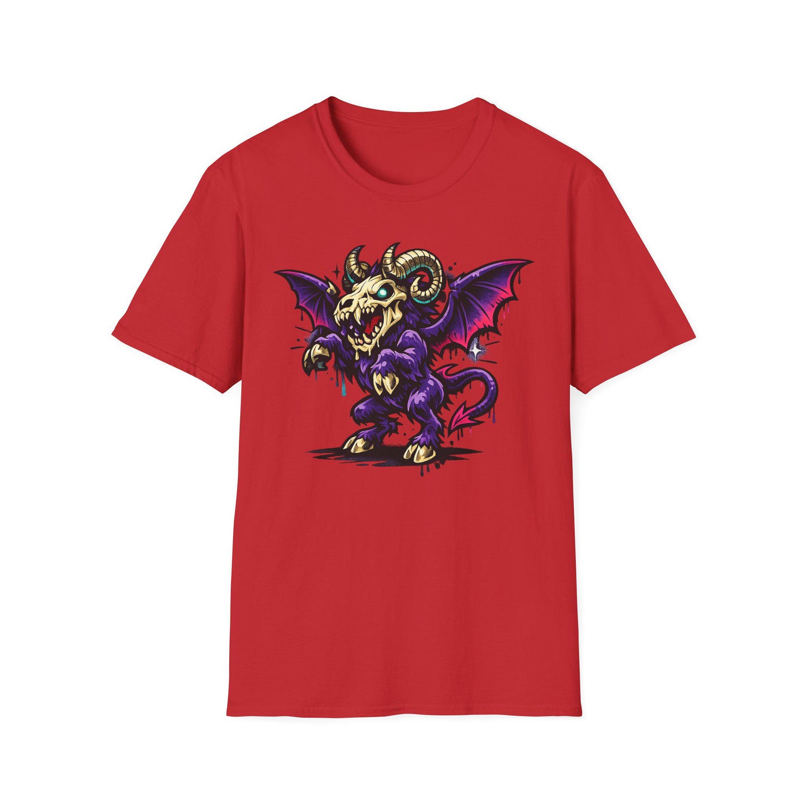 Demonic Skull Ram Bat Creature T-Shirt | Gothic Monster Graphic Tee | Dark Fantasy Horror Shirt M