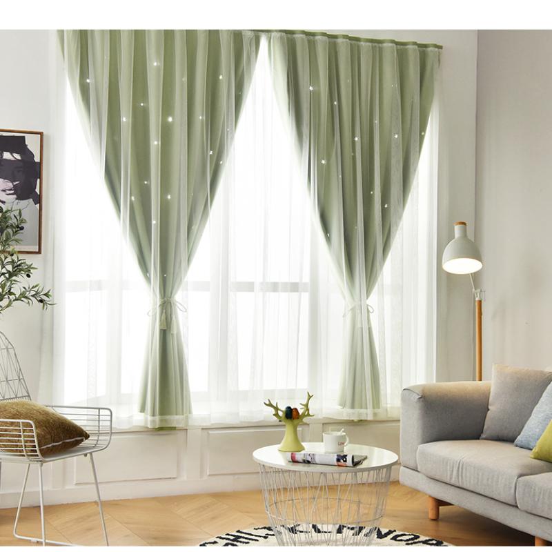 2 פנלים וילונות Autohesion לחלונות לחדר שינה בנות ילדים תינוק וילון חלון כפול שכבה כפולה כוכב חתוך סלון עיצוב קיר בית